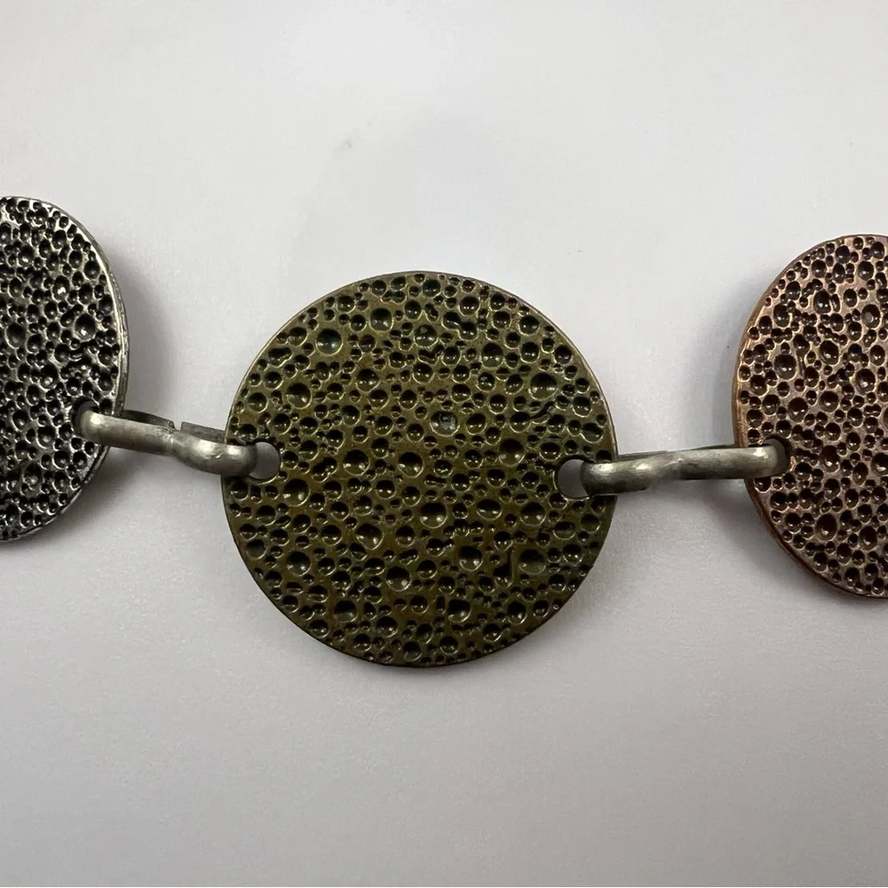 Vtg Women Chain LInk Belt Necklace Chunky Tri-Tone Mixed Metal Boho‎ Statement